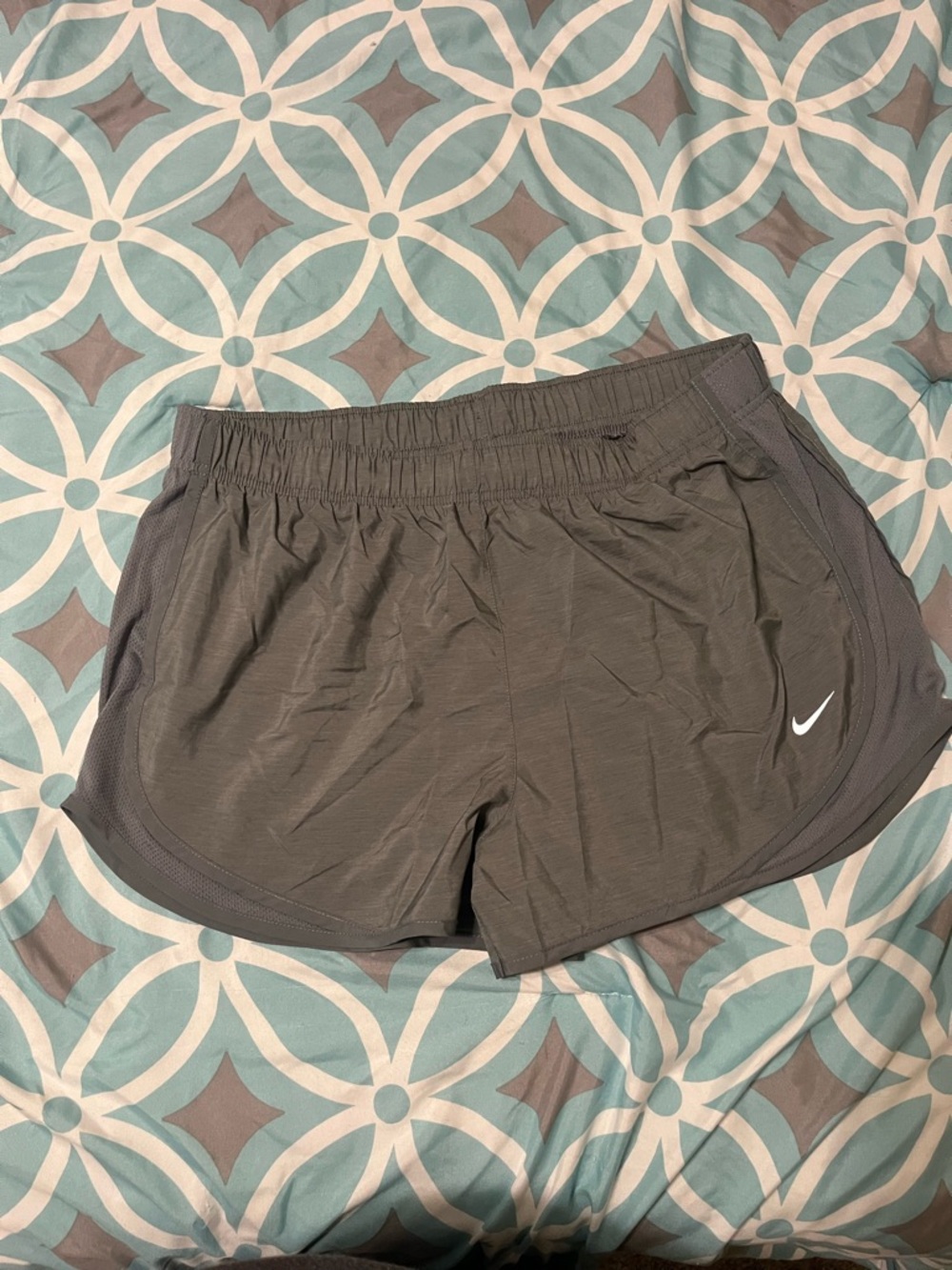 Nike Women’s Charcoal Athletic Running Shorts with White Swoosh
